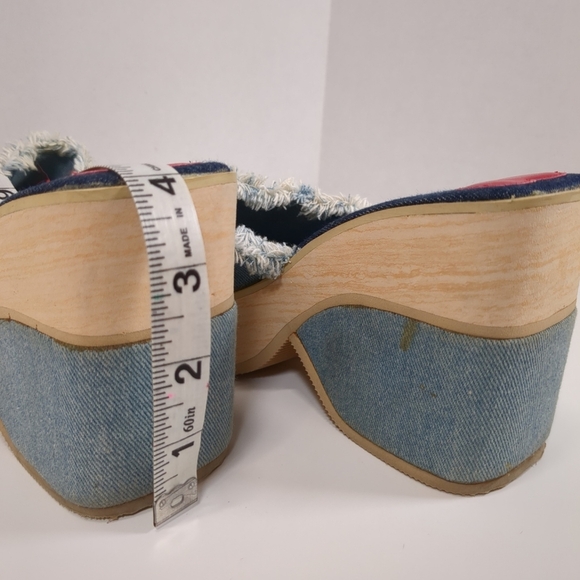 BC Footwear Women's Denim Fringe Platform Wedge Sandals , Size 6.5 - Picture 5 of 8